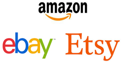 Amazon, Ebay, and Etsy logos